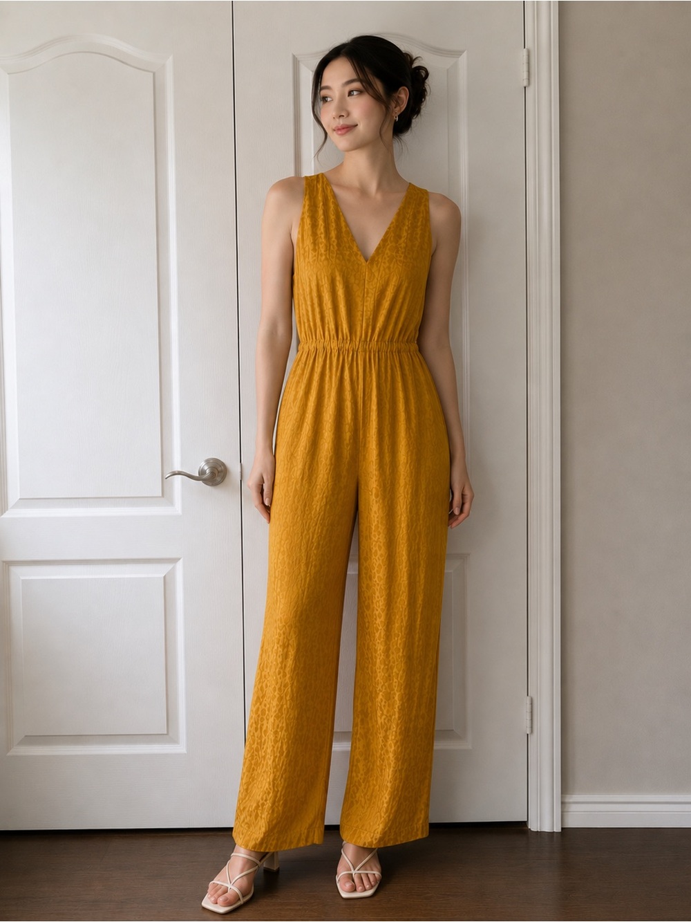 Sleeveless Mustard Tie-Neck Jumpsuit